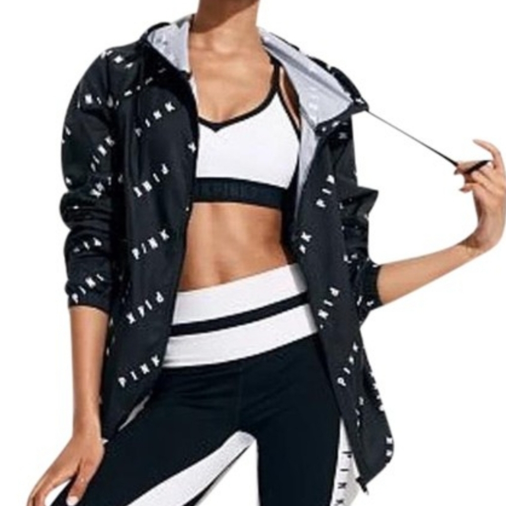 PINK By Victorias Secret All Over Logo Print Anorak Windbreaker Jacket Size XS